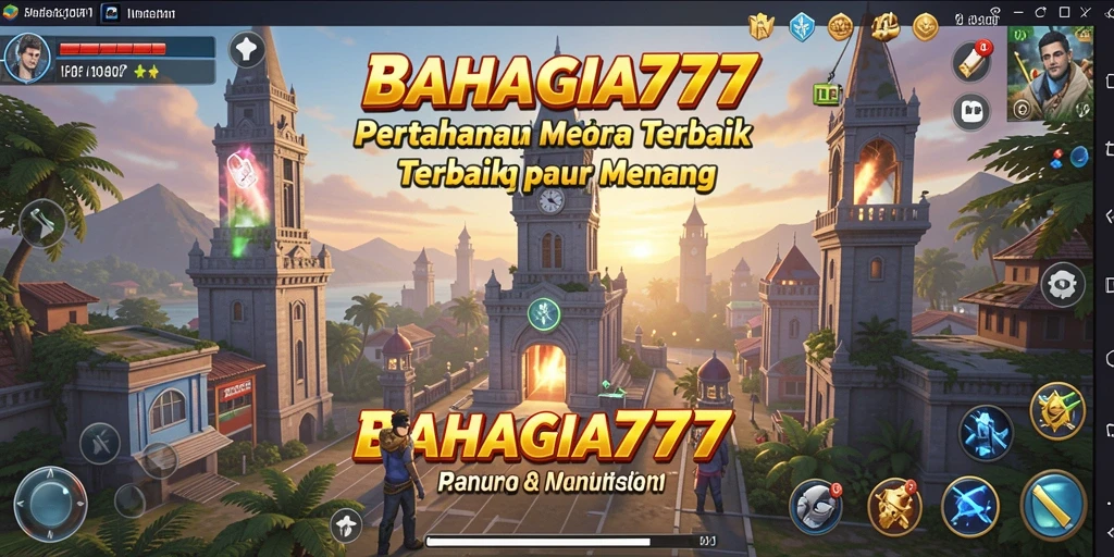 Tampilan gameplay <strong>BAHAGIA777</strong> yang menegangkan dalam pertahanan menara.