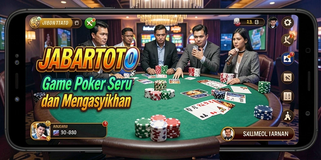 Screenshot menunjukkan gameplay poker yang menegangkan dan interaktif.