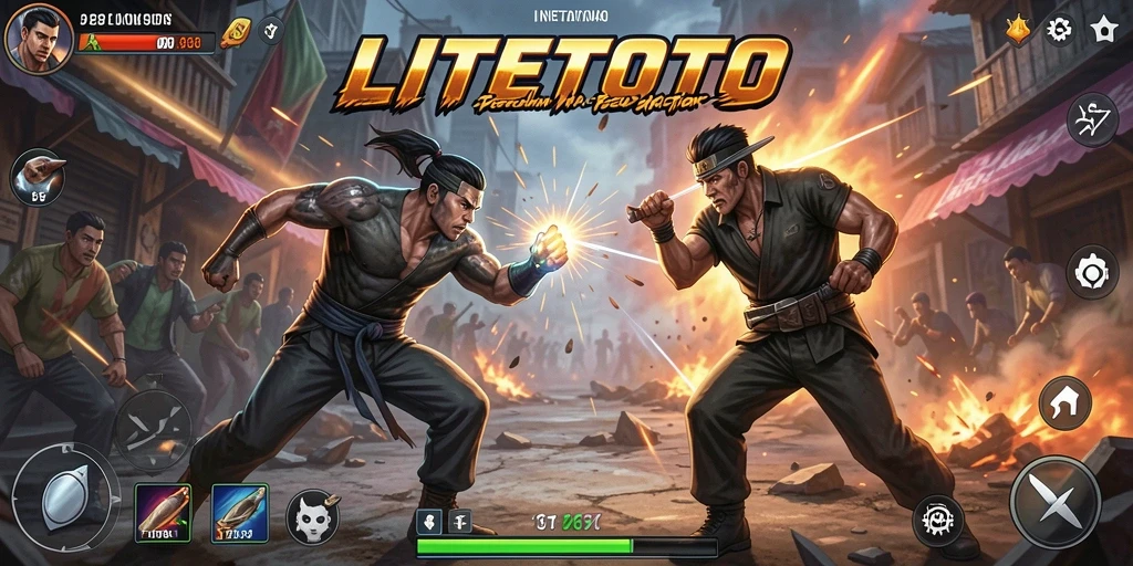 Tangkapan layar menampilkan aksi pertarungan mendebarkan di LITETOTO.