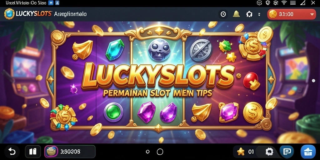 Tampilan utama game LUCKYSLOTS dengan gulungan yang berputar.