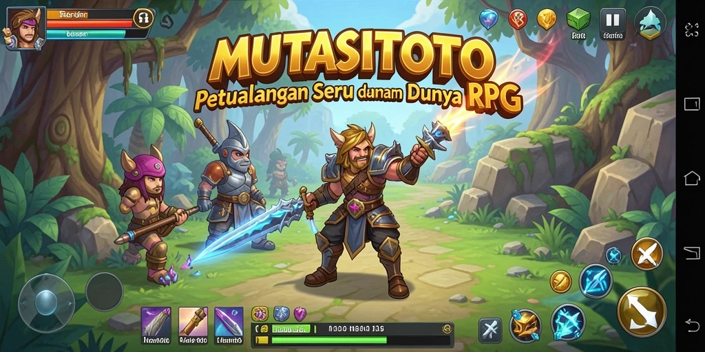 Screenshot utama menampilkan karakter beraksi dalam pertempuran RPG yang seru.