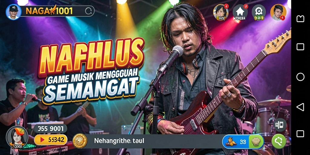 Screenshot gameplay NAGA1001 yang menunjukkan interaksi musik yang seru.