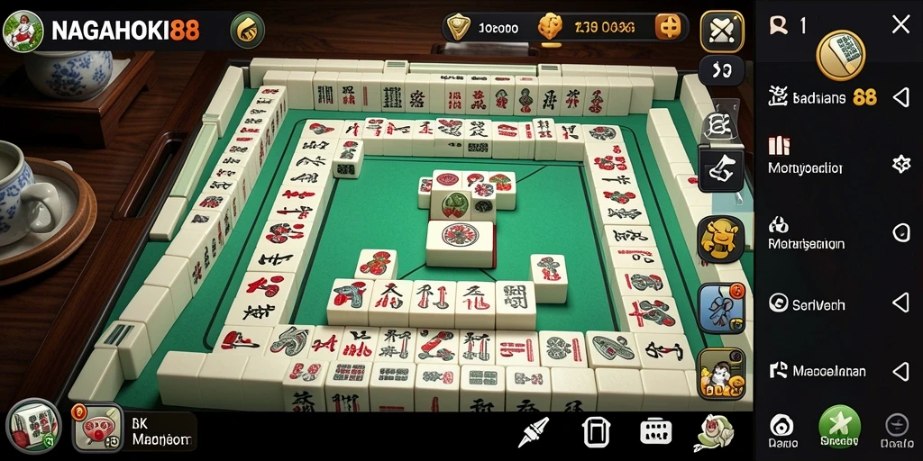 Screenshot NAGAHOKI88 menampilkan gameplay seru permainan Mahjong.