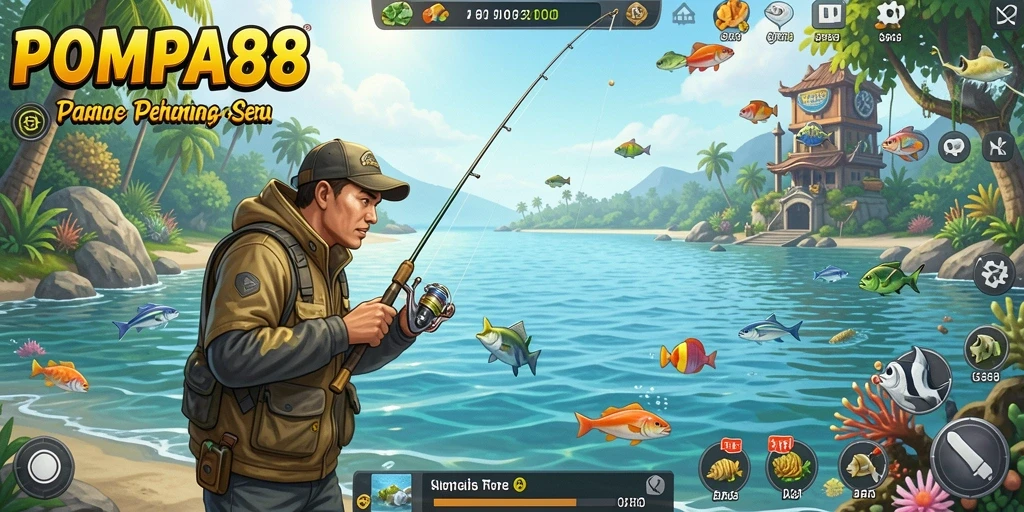 Screenshot utama POMPA88 menampilkan gameplay memancing yang mendebarkan.